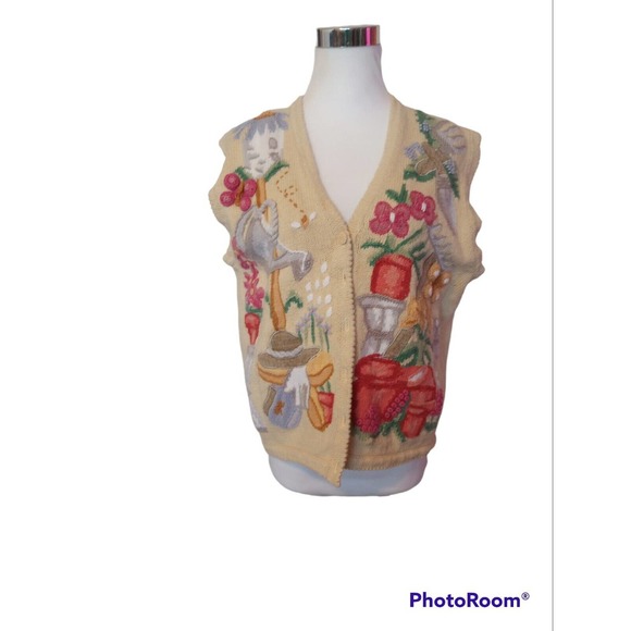 Lauren Hansen Summer Spring Garden Sweater Vest Medium Knit 90s Unique Grandma - Picture 1 of 11